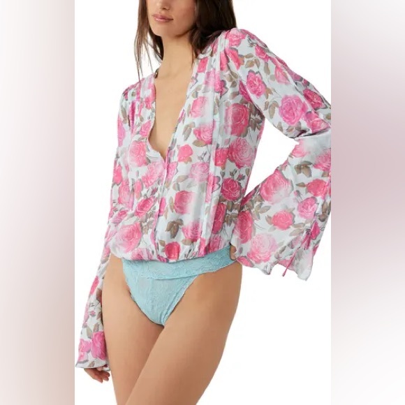 Free People Tops - Free People Everything's Rosy Bodysuit - Size Large